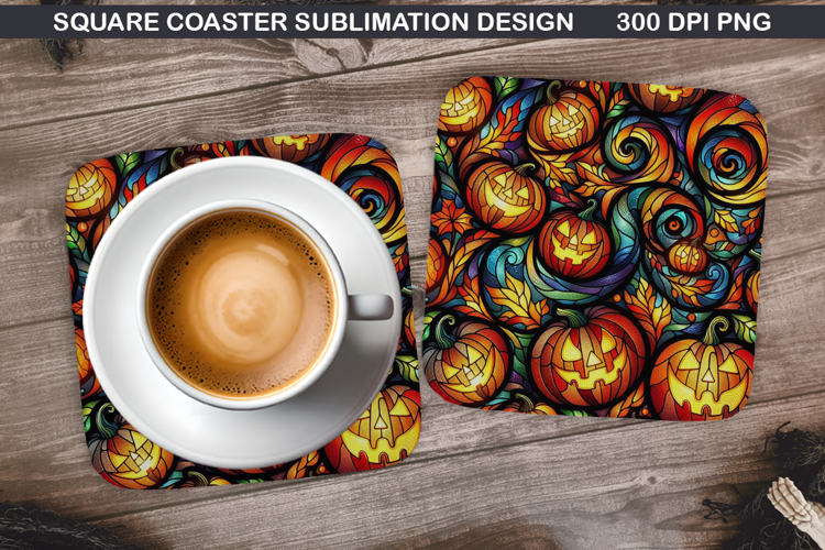 Pumpkin Coaster Sublimation, Halloween Coaster PNG Design example image 1