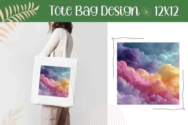 Glitter Clouds Illustration, Rainbow Clouds Tote Bag Design
