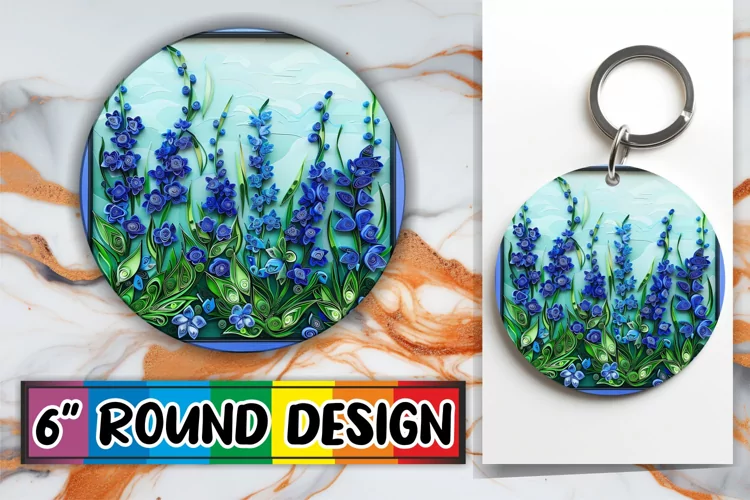 3D Blooming Flowers Keychain Circle Design Spring
