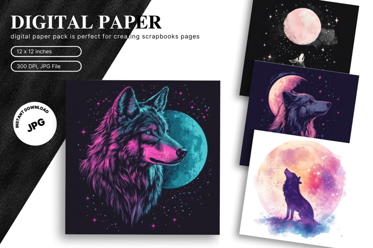 Wolf Wall Art Digital Paper Backgrounds Printable Scrapbook
