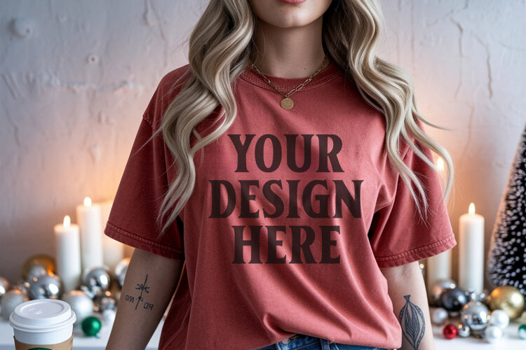 Christmas Comfort Colors 1717 Chili TShirt Mockup, CC 1717 example image 1