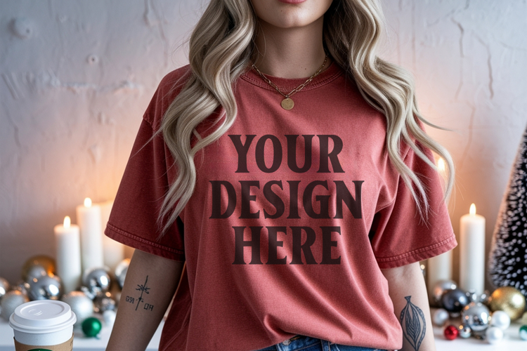 Christmas Comfort Colors 1717 Chili TShirt Mockup, CC 1717