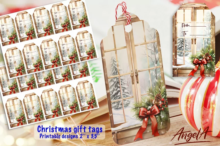 Merry Christmas printable tags, Christmas gift tags, window