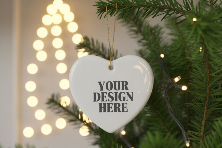 Christmas Love Heart Ornament Mockup | Holiday Hanging