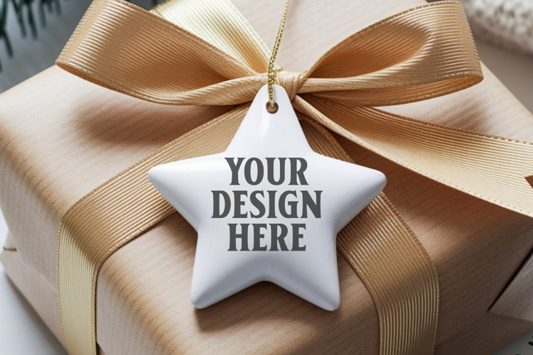 Christmas Star Ceramic Ornaments Mockup