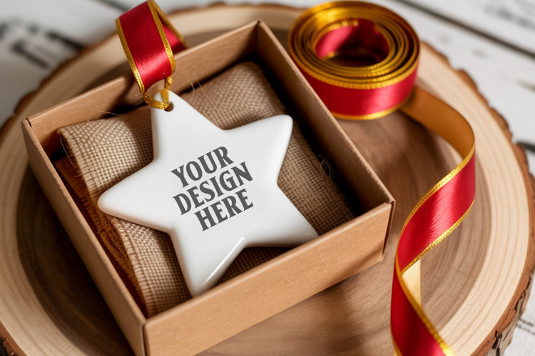 Christmas Star Ceramic Ornament Mockup | Cozy Boho Holiday D