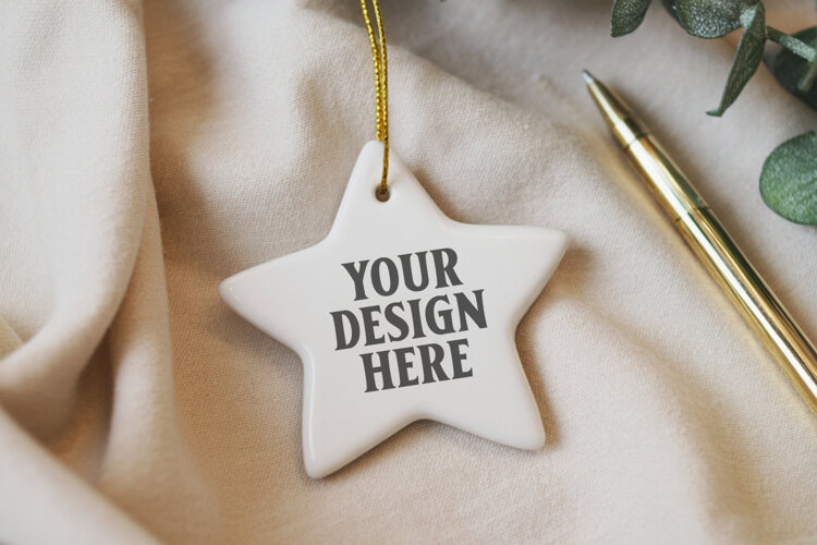 Christmas Star Ceramic Ornaments Mockup | Holiday Star Ornam example image 1