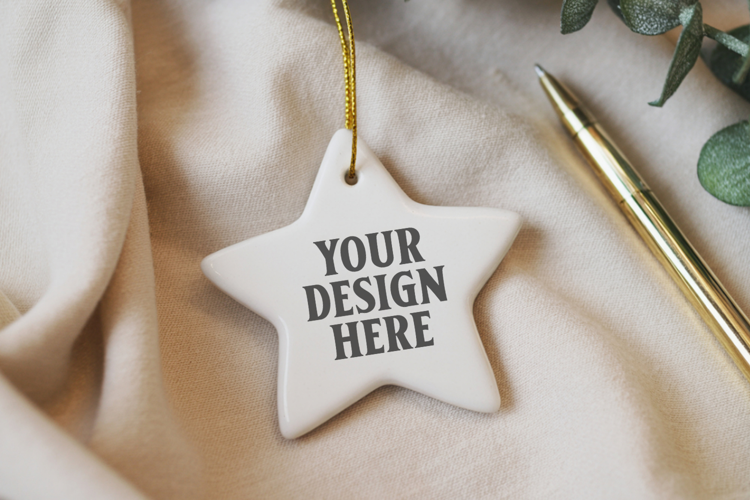 Christmas Star Ceramic Ornaments Mockup | Holiday Star Ornam