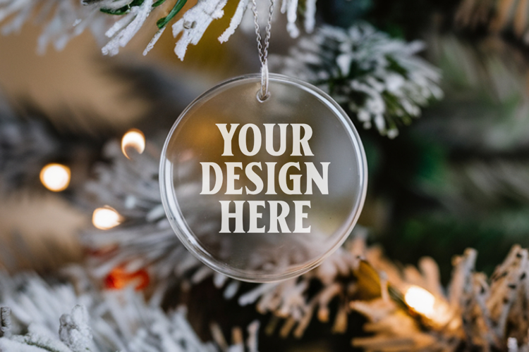 Acrylic Christmas Ornament Mockups | Clear Round Holiday