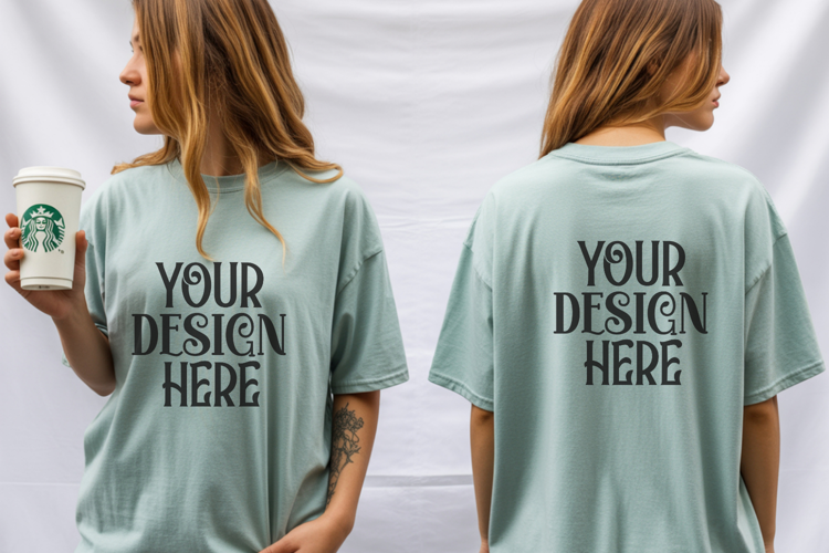 Comfort Colors 1717 Chalky Mint Front & back T shirt mockups