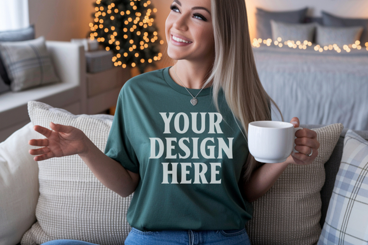 Comfort Colors 1717 Light Green Christmas T-Shirt Mockup, Bo