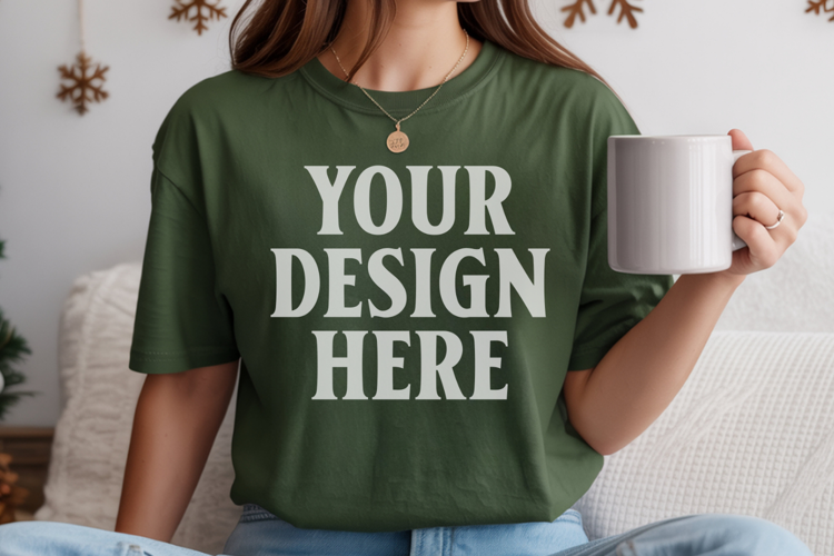 Light Green Comfort Colors 1717 Christmas Shirt Mockup, Coz