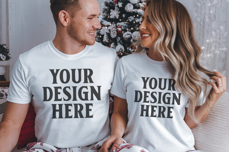 Christmas Comfort color Couple Mockup , Couple mockup