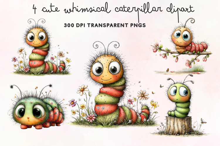 Cute Whimsical Caterpillar Clipart PNG example image 1