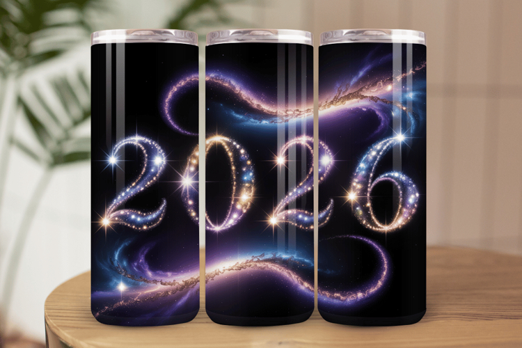 Festive Happy New Year Tumbler Wrap 2026: 20oz Skinny Tumble