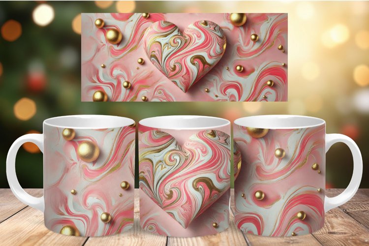 Valentine Mug Wrap Sublimation - love heart marble