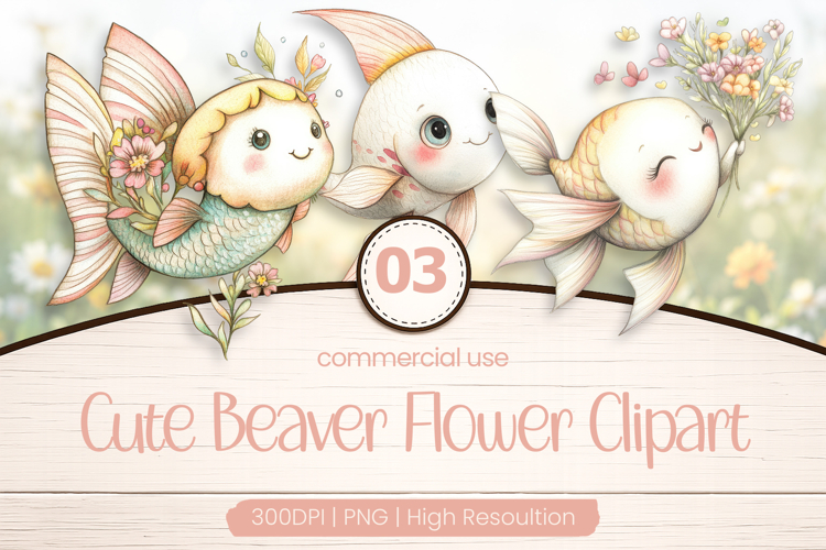 Cute Beaver Flower Clipart PNG