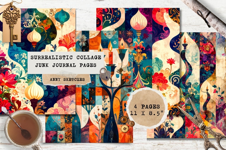 Surrealistic Mixed-Media Junk Journal Pages Printable