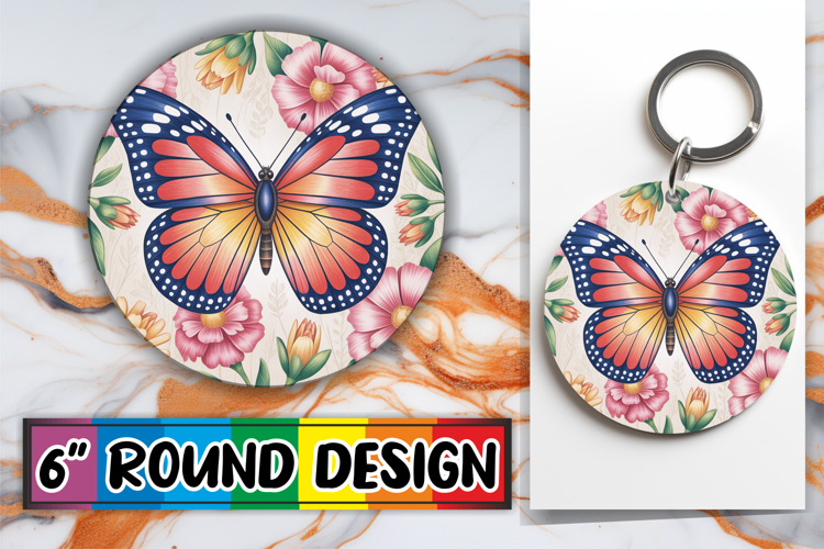 Radiant Ornaments Circle Sublimation PNG, Butterfly
