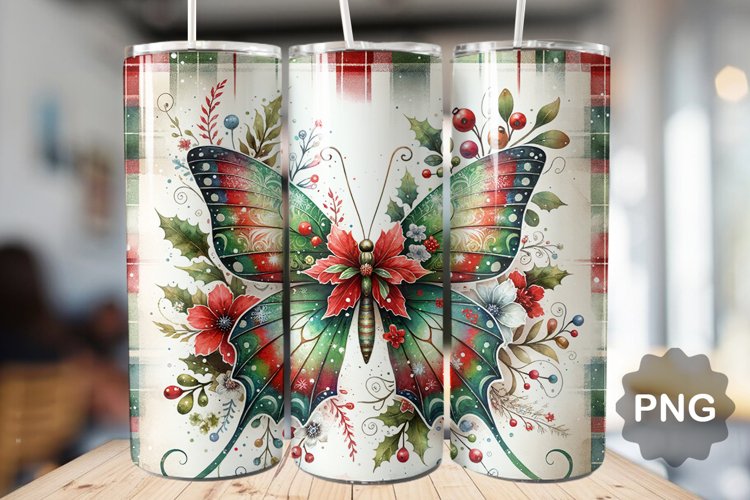 Christmas Butterfly Sublimation - 20 Oz Skinny Tumbler