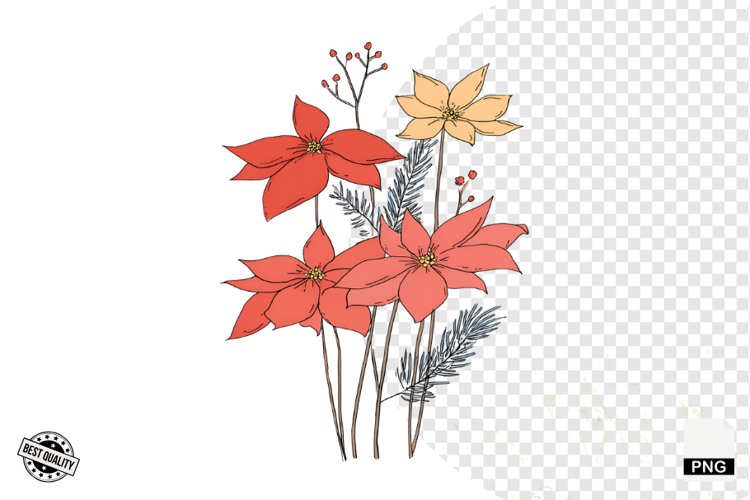 Christmas Doodle Wildflowers Clipart