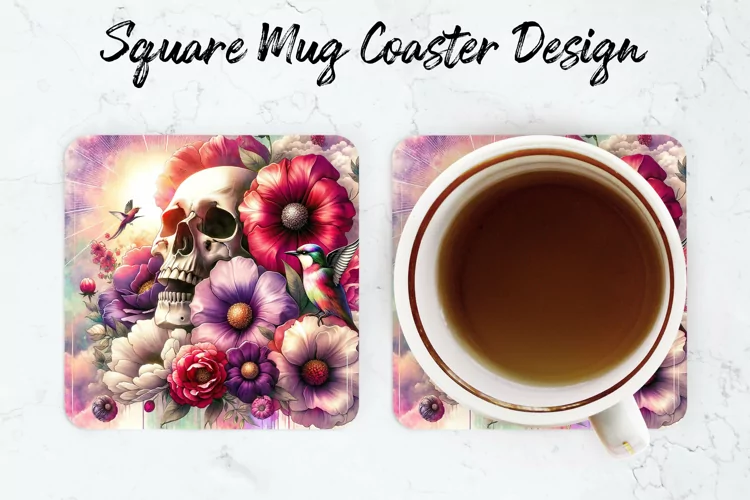 Flower & Skull Mug coaster | Coaster | Sublimation