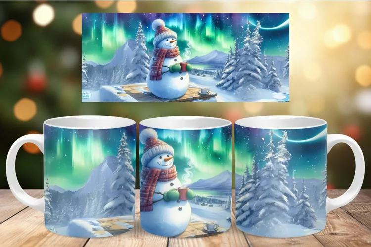 Mug Wrap Sublimation - northern light snowman