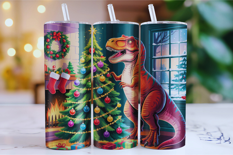 Merry Dinosaur Tumbler Wrap | Christmas Wrap