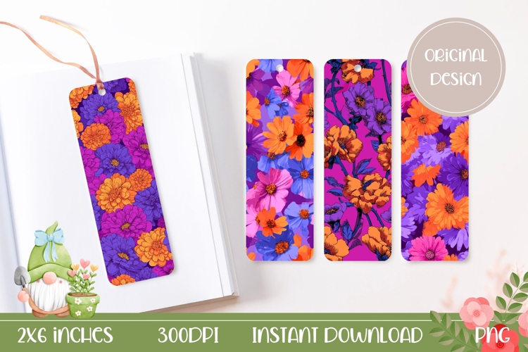 Colorful Flowers Bookmark Designs, Floral Bookmarks Print
