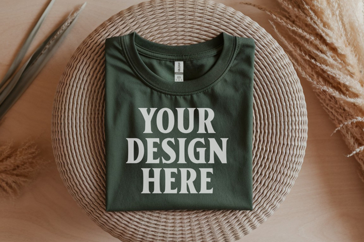 Gildan 64000 Charcoal Folded T-Shirt Mockup | Flat Lay Unise