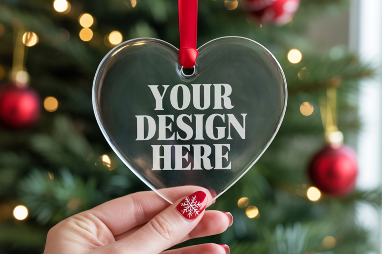 Christmas Heart Crystal Glass Ornament Mockups