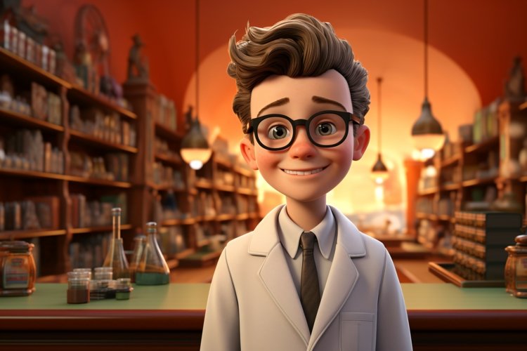 3D Character Child Boy Pharmacist with relevant environment