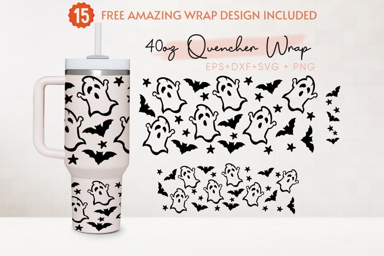 Ghost 40oz Quencher Tumbler, Spooky Season, Halloween, Bat