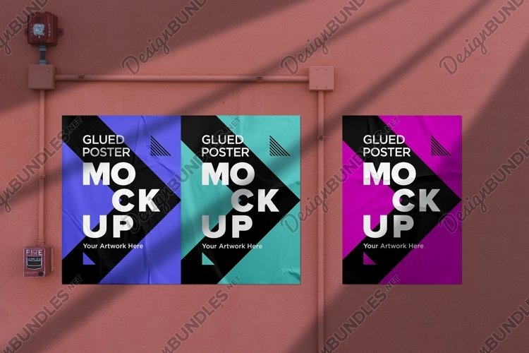 Poster Mockup with Glued, Wrinkled & Crumpled Paper Effect example image 1
