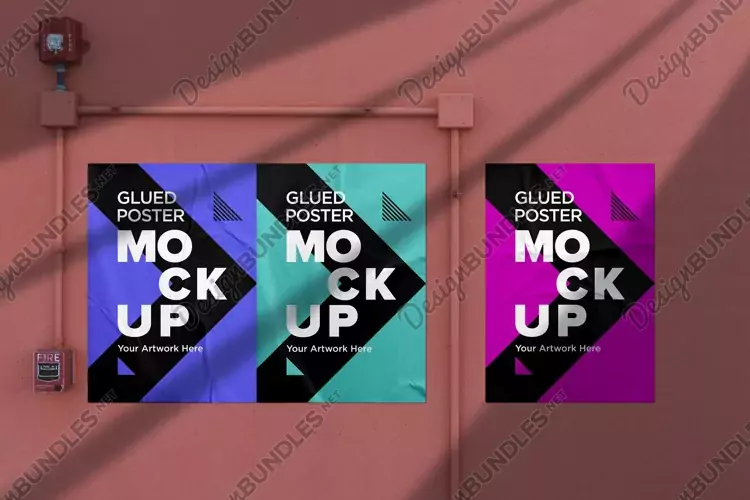 Poster Mockup with Glued, Wrinkled & Crumpled Paper Effect