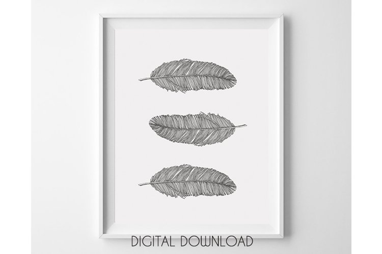 Gray Feathers Wall Art Printable, Bohemian Nursery Decor example image 1