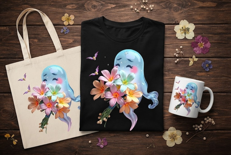 Cute Flower Ghost PNG | Pastel Floral Halloween Clipart
