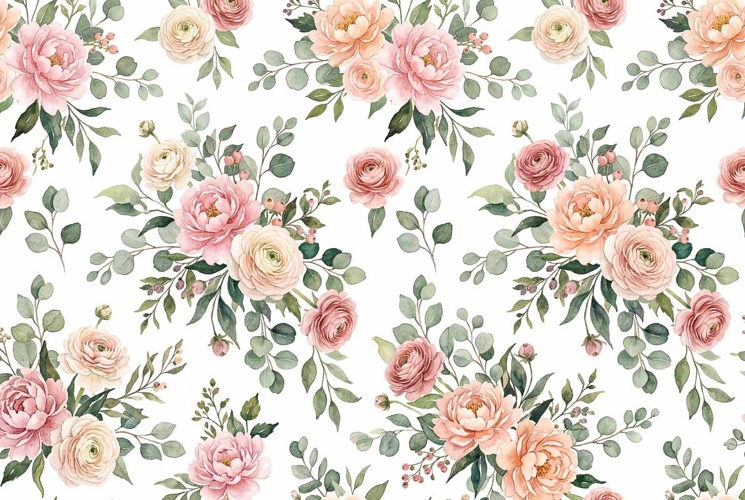 Artistic watercolor mixed bouquet pattern Mothers Day