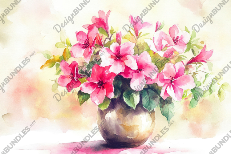 Watercolor Vase with Flowers Background Wallpaper example image 1