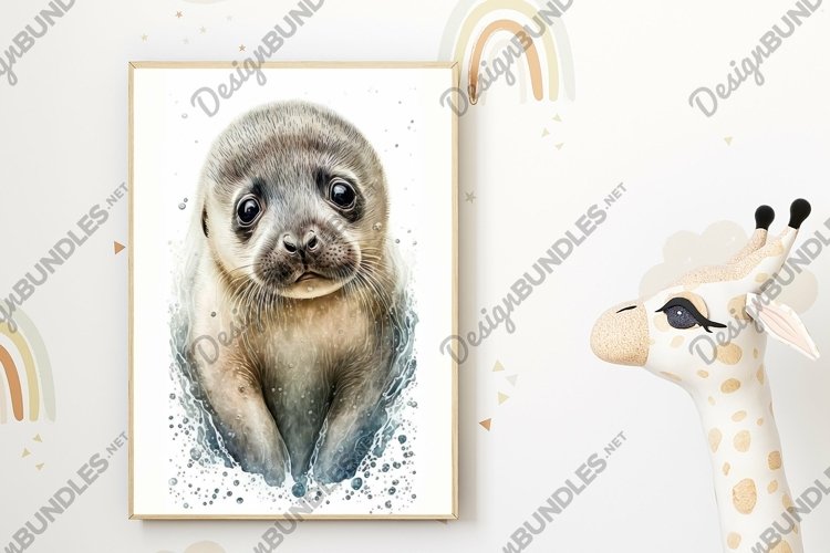 Watercolor Baby Pup Nursery Wall Art, Seal Printable Art