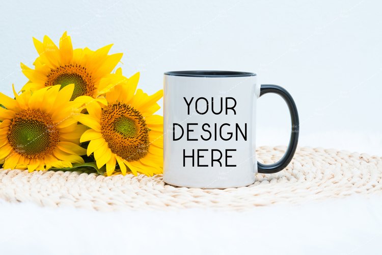 11 Oz Blank White Coffee Cup With Black Handle Mug Mockup example image 1
