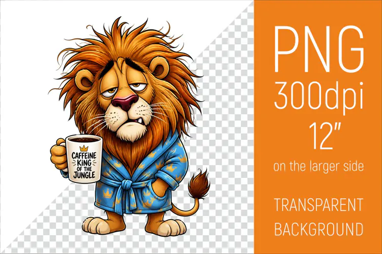 Funny Morning Coffee Lion |Cute Coffee Lover Clipart