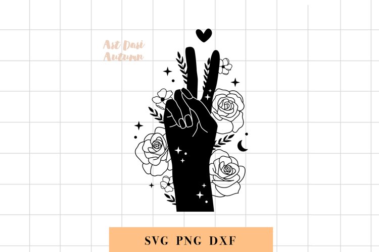 Peace sign with flowers and moon | Svg, Dxf and Png files