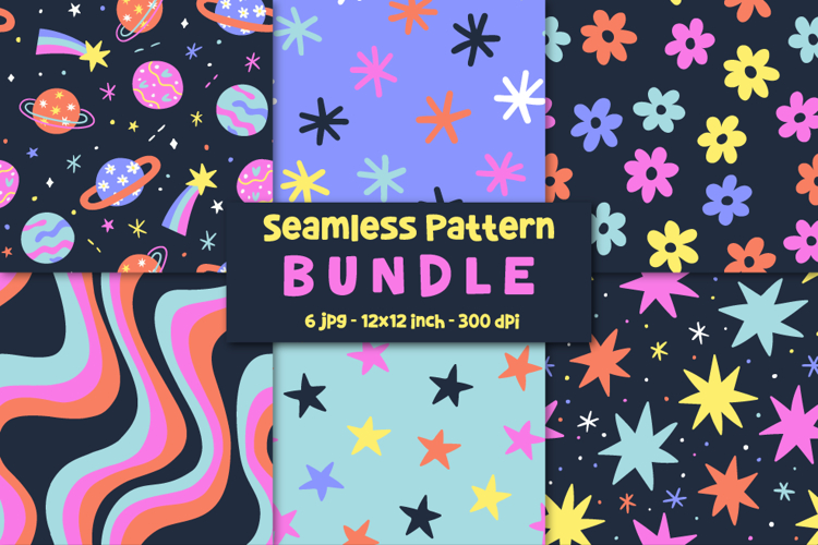 Groovy Space Digital Papers Colorful Background