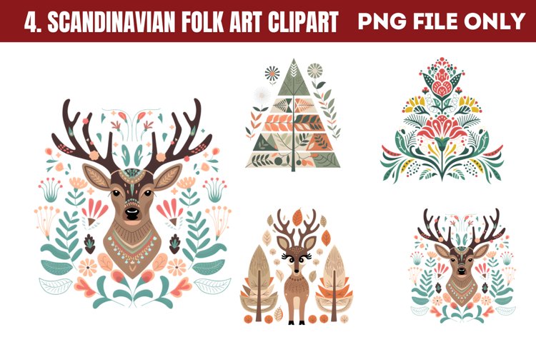 Scandinavian Folk Art Christmas Clipart PNG