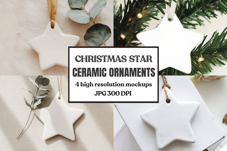 Christmas Star Ceramic Ornaments Mockup | Holiday Star Ornam example image 1