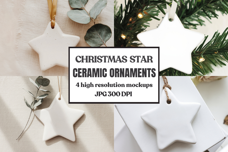 Christmas Star Ceramic Ornaments Mockup | Holiday Star Ornam