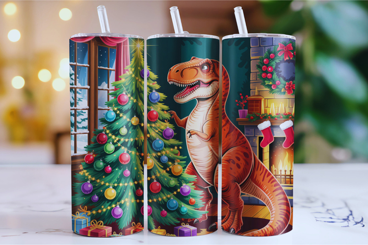 Merry Dinosaur Tumbler Wrap | Christmas Wrap