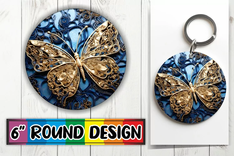 Butterfly Beauty Embroidered Keychain Round