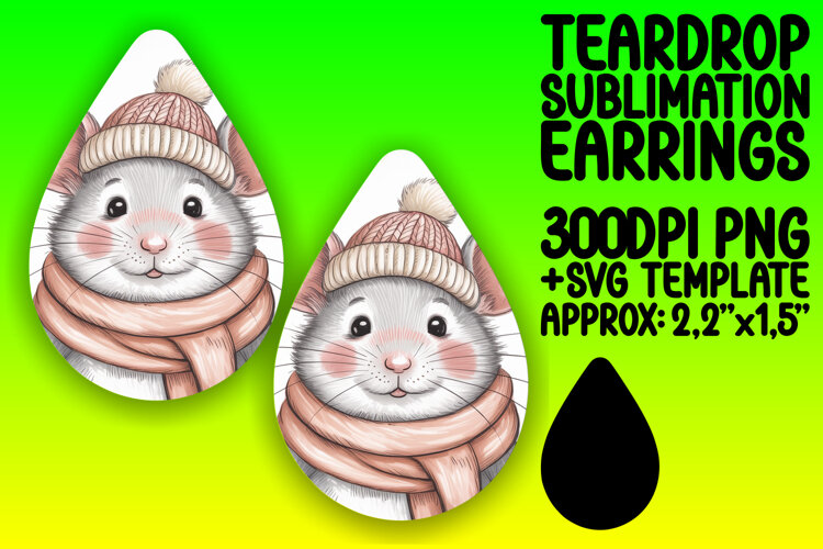 Artful Teardrop Earrings Template PNG , Valenines Animals example image 1